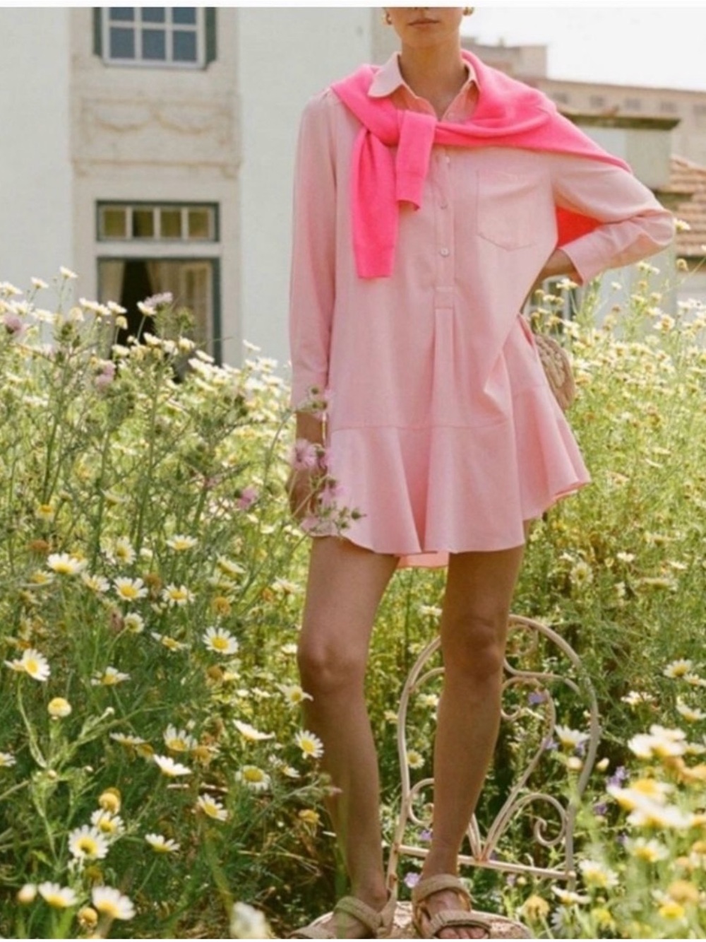 Tuckernuck Peach Pink Callahan Collared Button Down Shirt Dress sz Medium